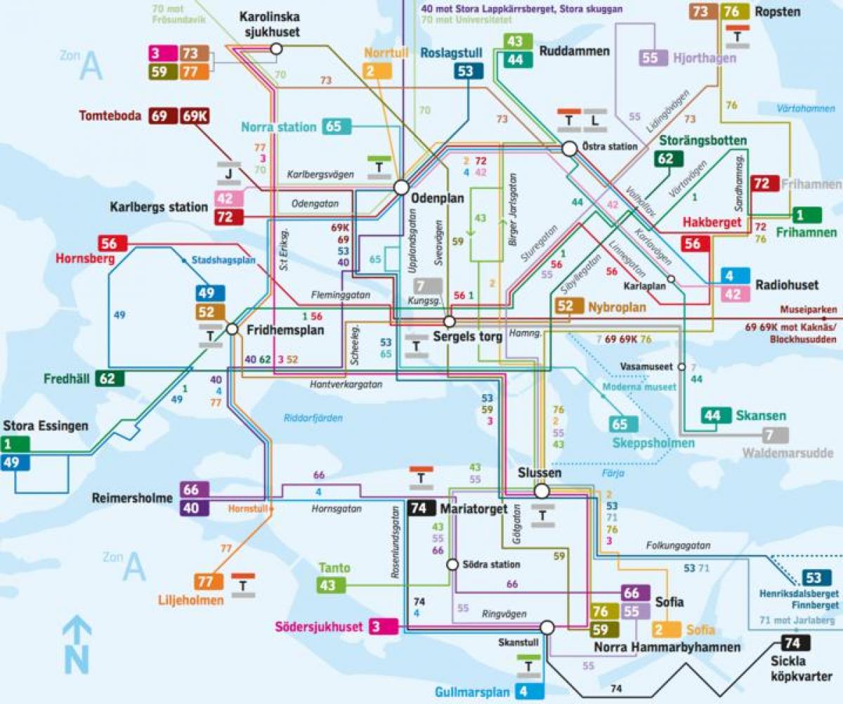 Stokholmo autobusų linijų žemėlapis